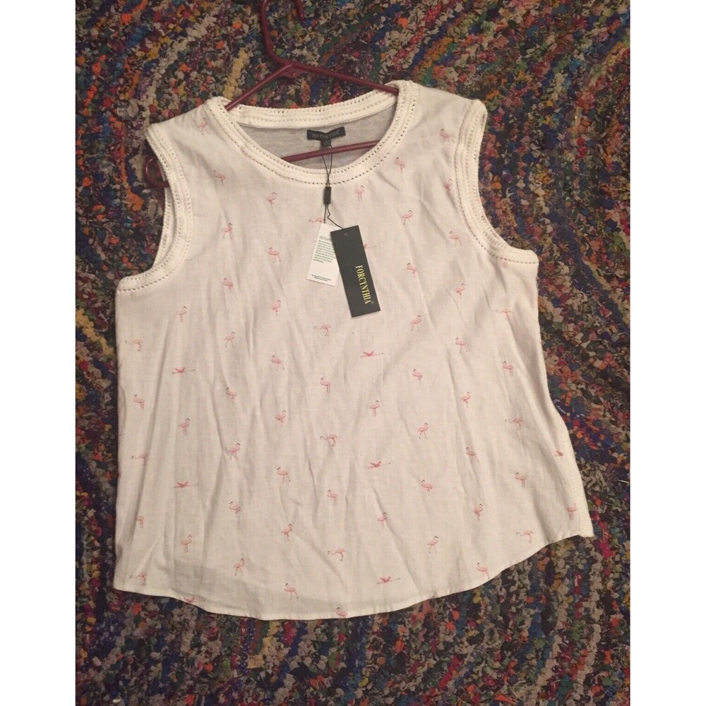ForCynthia Beachwear Womens Linen Tank Top Size XL Pink Flamingo Summer Shirt